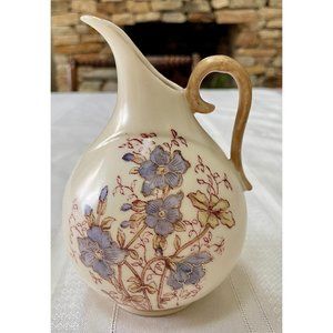 Antique Austria Mini Vase or Pitcher Hand Painted Floral 6" Tall - gold gilding